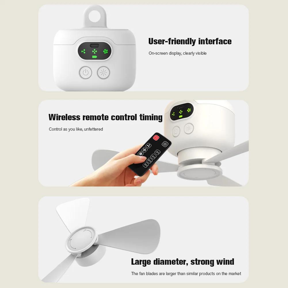 Portable Wireless Ceiling Fan Light Rechargeable Camping Fan with Remote Control Tent Fan Outdoor Fan for Outdoor Camping Dorm