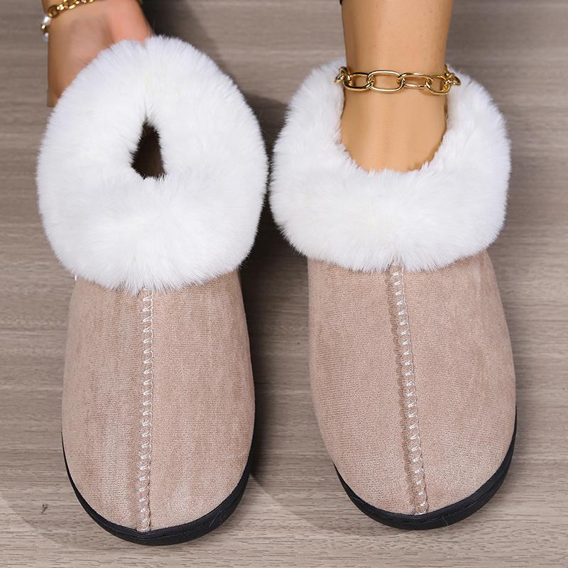 Fashion Faux Fur Cotton Slippers for Women Sewing Slip On Non Slip Plush Slippers Woman Soft Bottom Warm Cotton Shoes Mujer