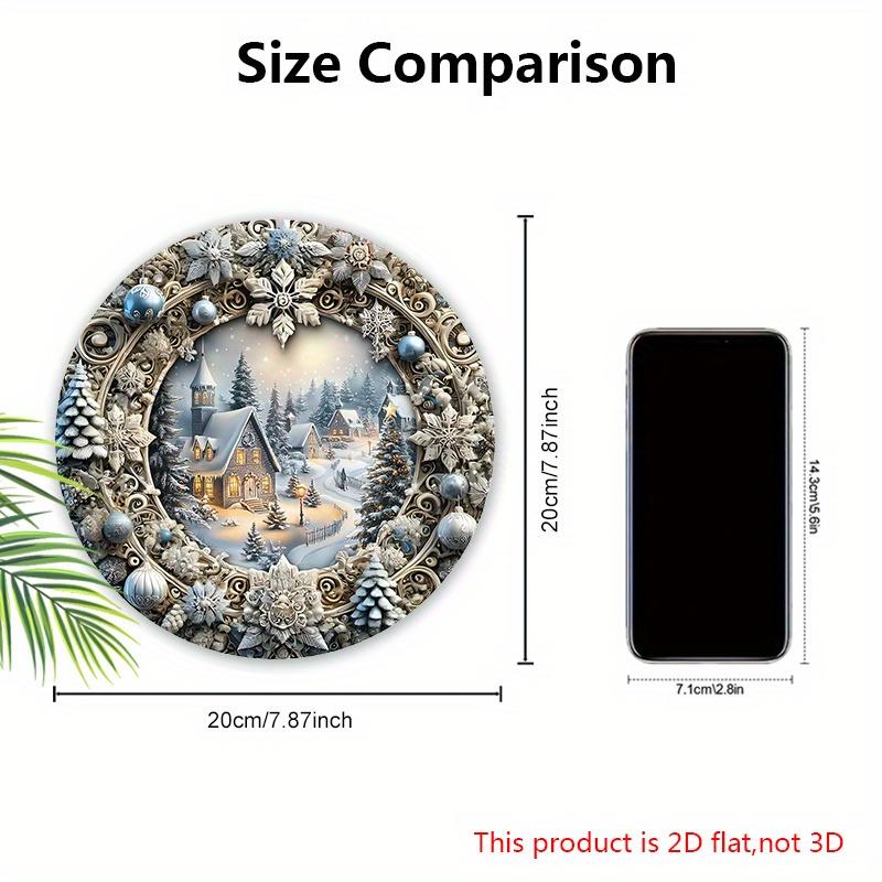 Cute Winter Wonderland Wooden Sign - Navidad Round Sign with Snowhouse Town Pattern - Ideal for Front Door, Wall Hanging Decor - Ideal Christmas Gift