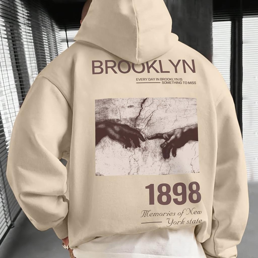 Autumn/Winter Men's Vintage Brooklyn 1898 Graphic Hoodie Fashion Streetwear Hoodies Unseix Sweatshirt Fleece Oversized Casual
