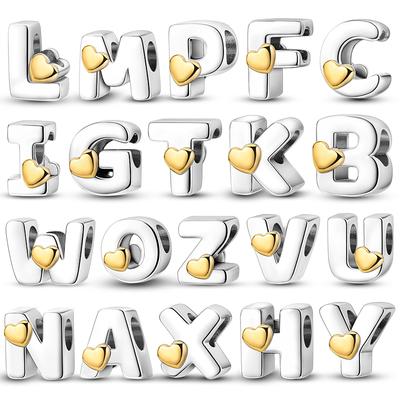 Charms Originale Heart English Alphabet Series Bead Fits Bracelets Necklace Women Charm Copper Luxury Diy Jewelry Gifts