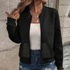 Giacca a collo alto a maniche lunghe da donna, con cerniera completa, leggera, casual, sportiva, in cotone tinta unita, ampia