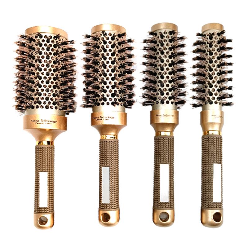4-Piece Cylinder Curly Hair Roller Set: Pig Bristle Comb, Thermal Air Aluminum Comb, Ceramic Styling Comb.