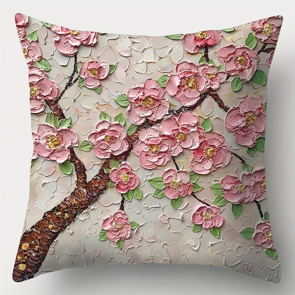 Home Decor Floral Artistic Pillows: Cherry & Tulip Designs Pattern Cushion Cover Suitable for Sofa Bedroom Car Pillow Cover