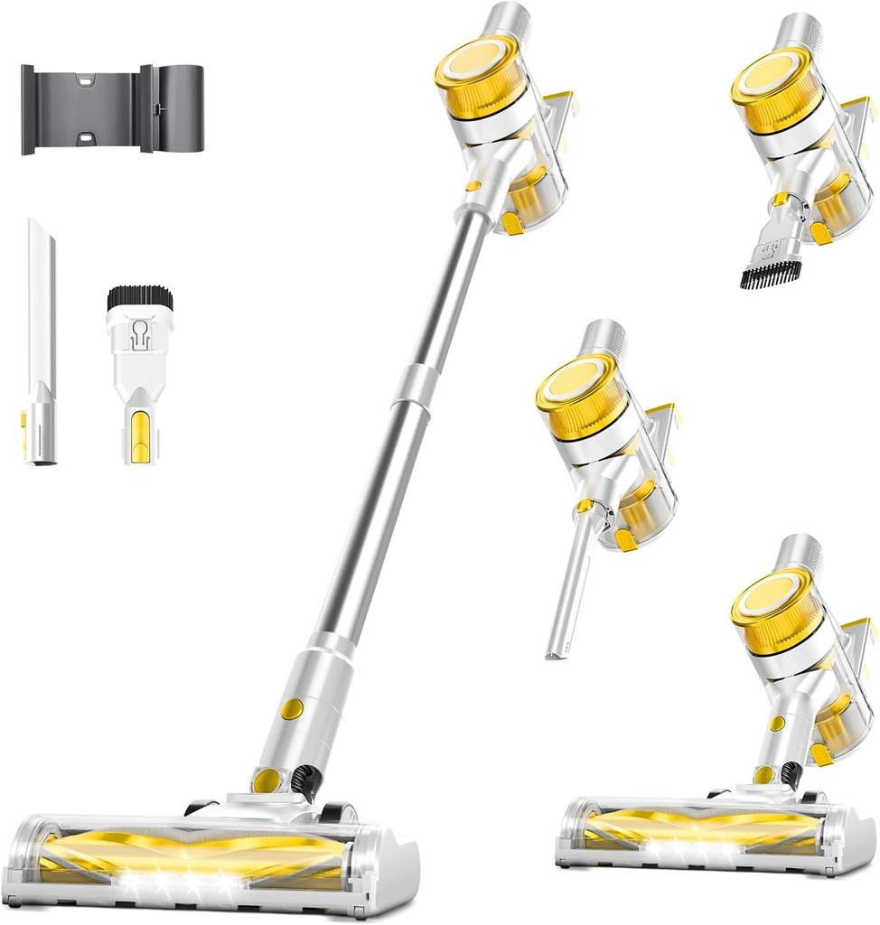 Powerful Cordless Stick Vacuum Cleaner, 6-in-1 Lightweight Handheld with Rechargeable Battery, 45 Min Runtime for Hard Floors &