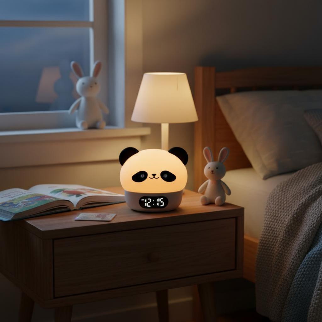 Panda Night Lamp Tap Control Glow Panel Panda Lamp Silicone Alarm Clock Timer Function Battery-Operated Bedside Lamp Child-Safe