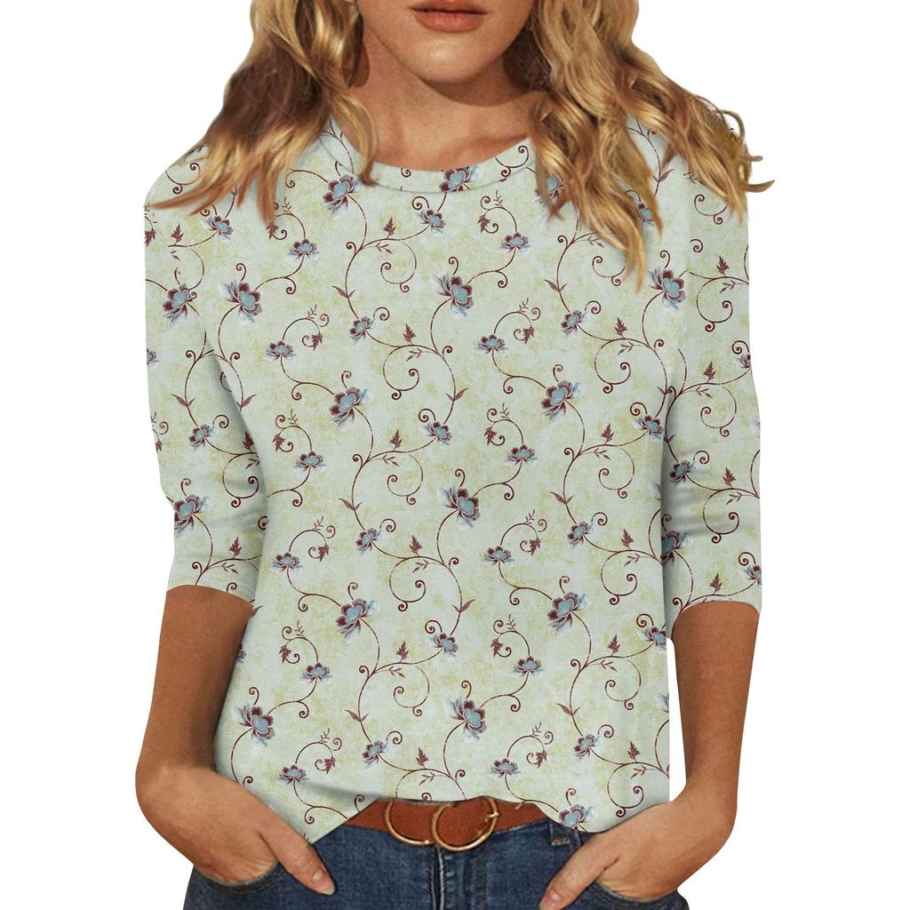 3/4 Sleeve Shirts For Women  Print Graphic Tees Blouses Casual Plus Size Basic Tops Pullover