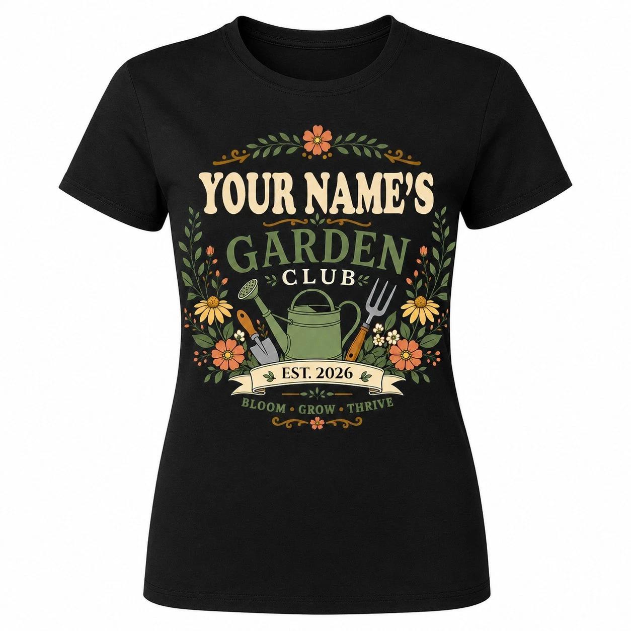 Personalised Womens Garden Club T Shirt Gardening Gift Custom Name Year Tee M