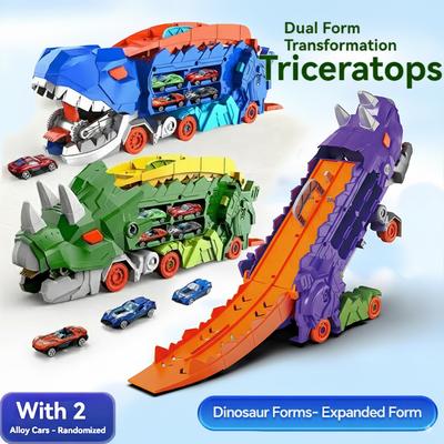 Verwandlungstransporter Dinosaurier, Auto-Bahn-Spielzeug für Jungen, Verformungsspielzeug, Geschenk in Dinosaurierform