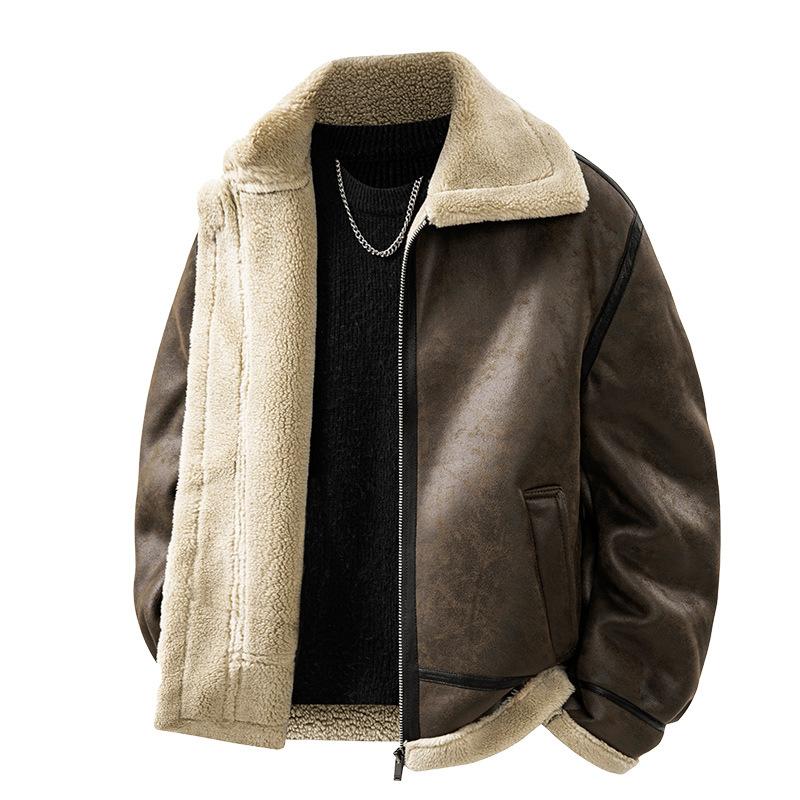 

Мужская зимняя хлопковая куртка с бархатной подкладкой, утолщенная овечьей шерстью, новая хлопковая куртка для мальчиков в стиле ретро XL темно-коричневого