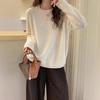 Women's Autumn Cashmere Crew Neck Lace Trim Knit Top