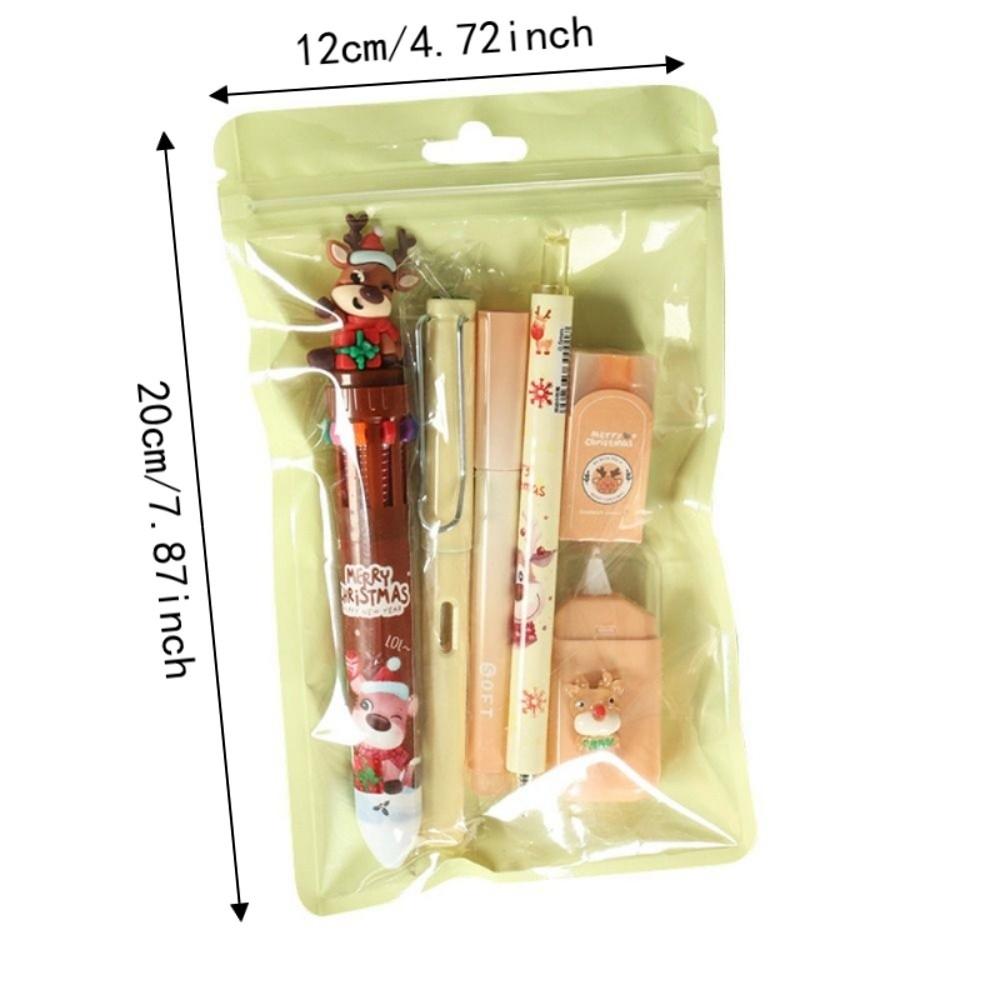 6Pcs/Set Cartoon Christmas Stationery Set 10-color Ballpoint Pen Highlighter Pen Student Tools Gift Kit Correction Tape
