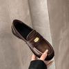 Sheepskin~ Small Gold Buckle Genuine Leather One-pedal Lazy Loafers Women's Polished Retro Old Thick-soled British Small Leather Shoes
