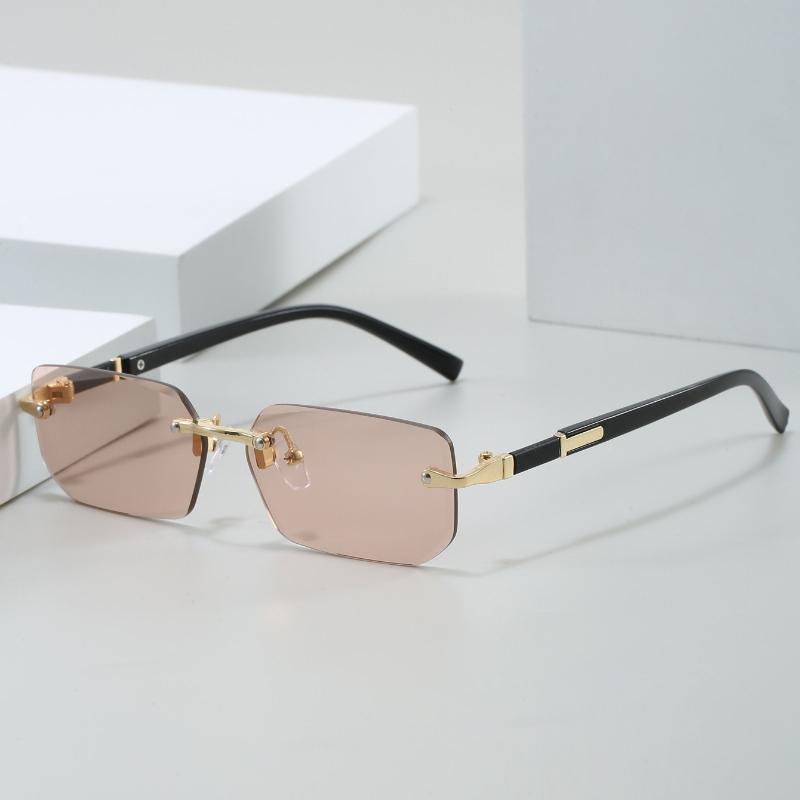 Unpolarisierte Stilvolle Randlose Rechteckige Modebrille für Männer & Frauen - Trendige Goldene Metallrahmen