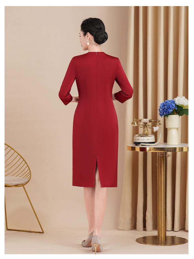 2025 Weinrot Frühling Formelles Kleid für Damen - Elegante Hochzeits- oder Bankettkleidung für Mütter und zierliche Schwiegermütter