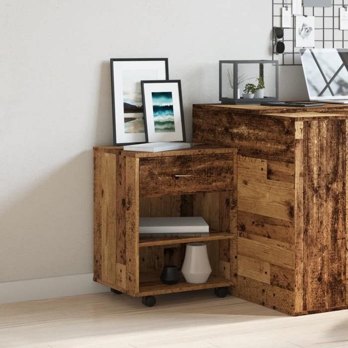 VidaXL Armoire à roulettes vieux bois 46x36x59 cm bois d'ingénierie, armoire, classeur mobile, meuble de bureau, armoire de 856660