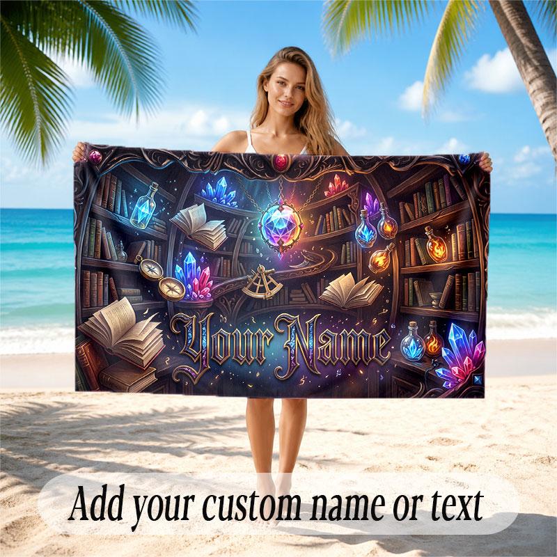 Fantasy Magic Theme Soft Beach Towel Personalized Custom Name Text Towel Portable for Beach Pool Travel