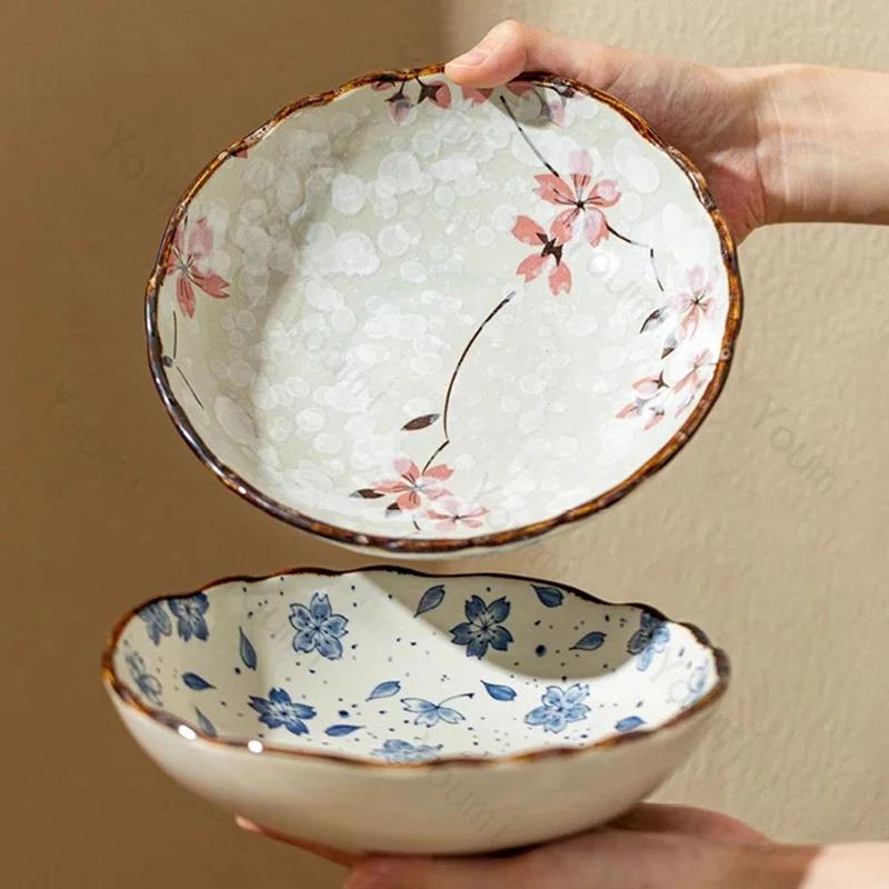 Farfurii Ceramice cu Flori în Stil Japonez, Restaurant High-End, Farfurie pentru Salată/Fructe, Farfurie pentru Cină pentru Acasă cu Mâncăruri Delicioase, Veselă Unică