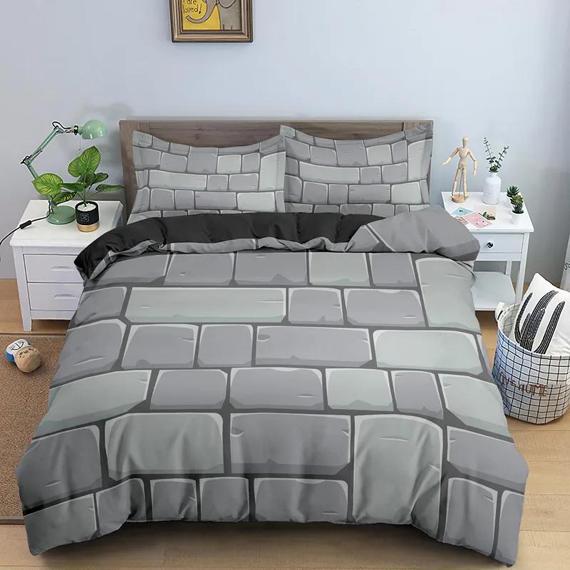 Stone Pattern Bedding Set King Queen Size 3D Bricks Wall Print Duvet Cover 2/3pcs Home Textile Zen Stone Polyester Quilt Cover