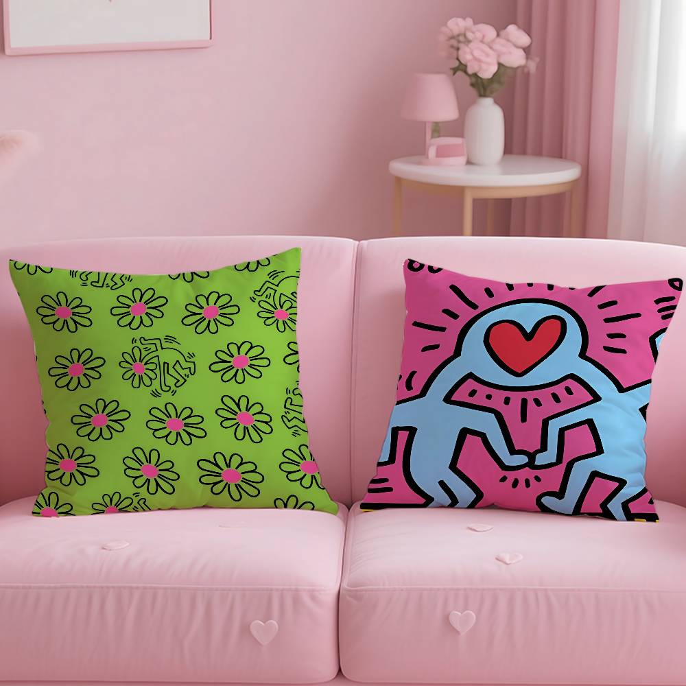 Funny K-Keith Haring Arthritis Print Pillow Case Anti-Dustmite Pillowcase Invisible Zipper Silky Short Plush Sofa Cushion Cover