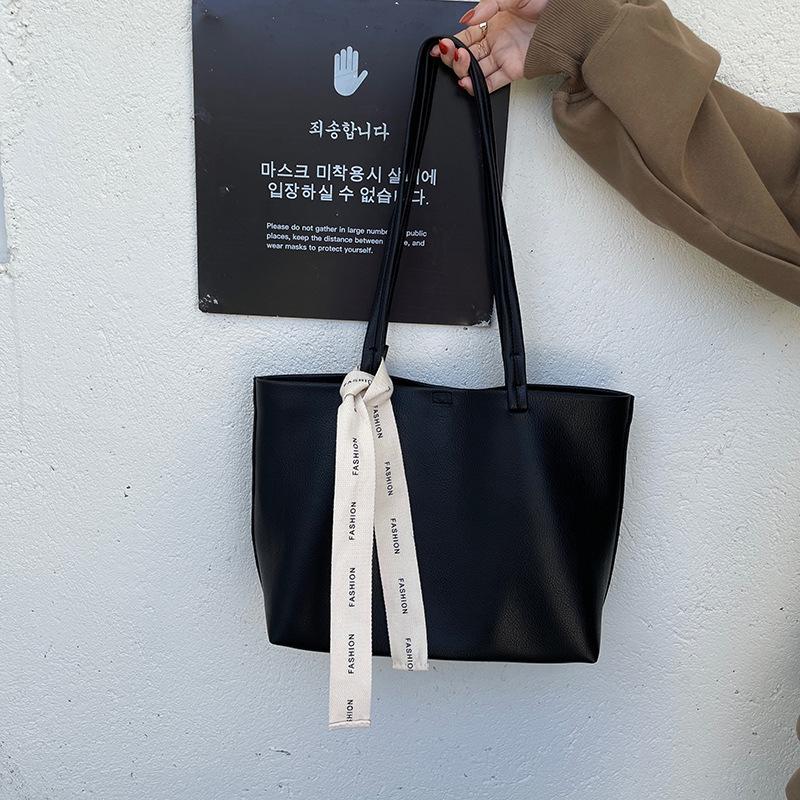 Korean Retro Brown Hand-tool Tote Bag PU Soft Leather Bag Large Capacity Autumn and Winter New Shoulder Bag for Women