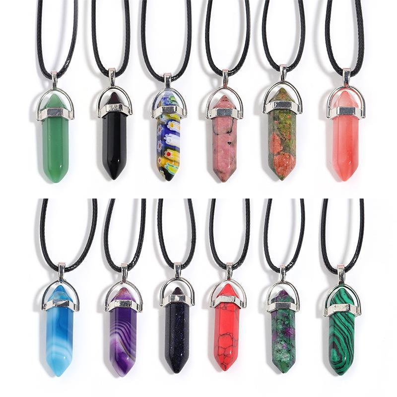 1Pc Hexagon Pillar Stone Necklace Bullet Pendant Choker Necklace Fashion Jewelry Gift