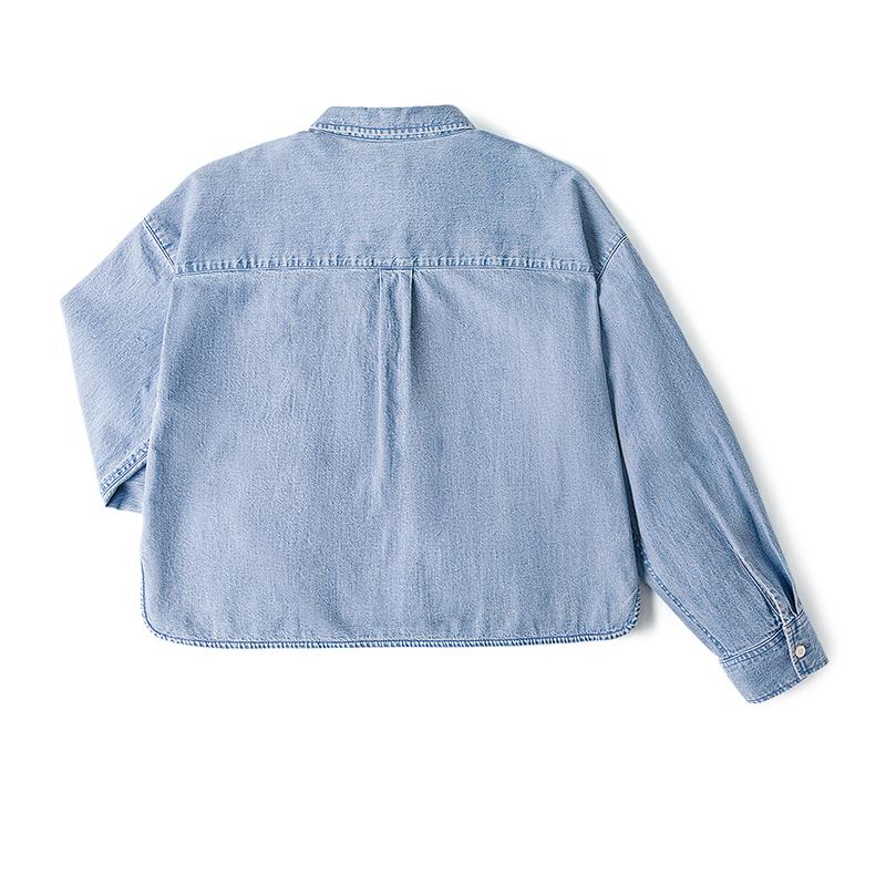 FW24 Loose Fit Lapel Long Sleeve Denim Casual Shirt Women shirts Light-Blue LWT0089126DE00FA06878