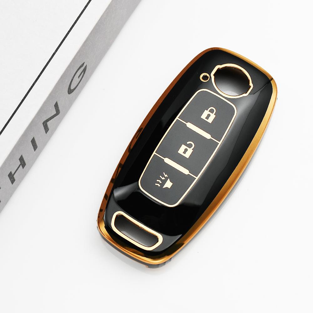 Gold Edge Soft TPU Auto Keyless Remote Key Case Holder Cover for Nissan Juke Teana Altima Ariya X-trail T33 Kicks Qashqai J12