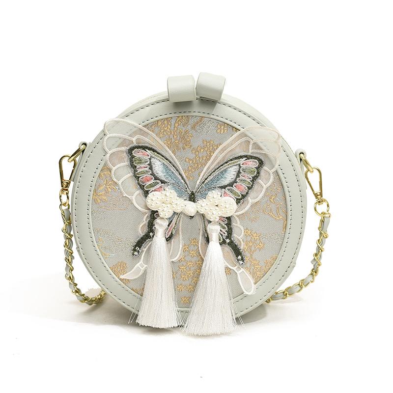 

2025 Новая маленькая сумка в китайском стиле, модная нишевая сумка через плечо, женская сумка-кисточка, индивидуальная маленькая круглая сумка кроссбоди зелёный