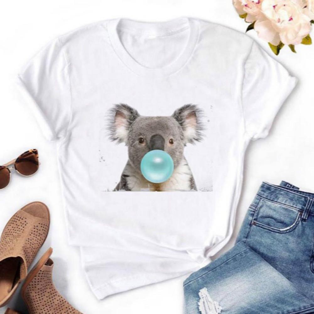 

Коала Жевательная резинка Принт Женщины футболка Повседневная Смешная футболка Подарок для леди Йонг Девушка Топы Футболка