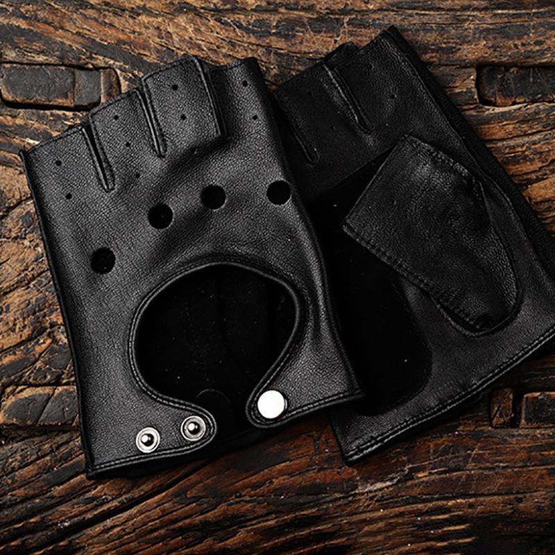 Mens Fingerless Half Finger Driving Fitness Motorcycle Cycling Goatskin  Men Pu Leather Gloves Mittens
