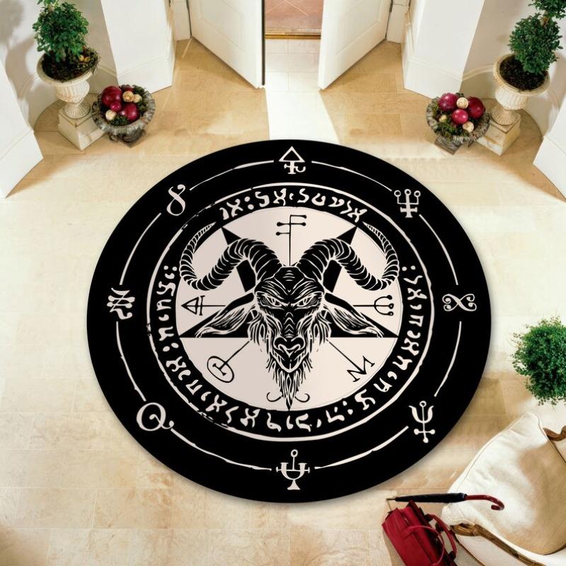 

Mystic Symbols Devil and Vegvisir Rugs Gothic Pentagram and Viking Compass Carpets Unique Floor Mats for Living Room Decor 120cm