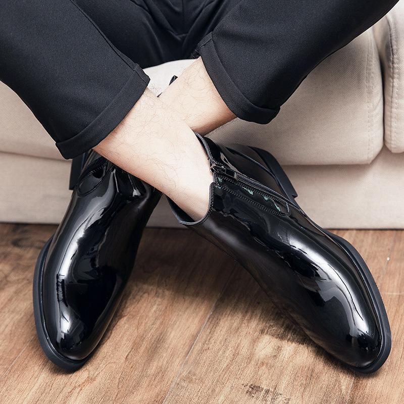 Luxury Mens Boots Quality Patent Leather Ankle Boots Classic Black Chelsea Boot Business Casual Leather Boot Dress Boots for Men