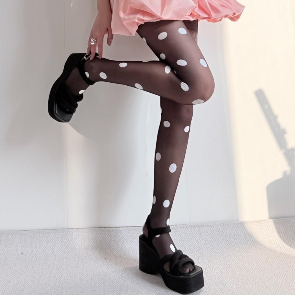 Seamless Large Dot Pantyhose Colorful Y2K Retro Silk Stockings Polka Dot Stockings  Cosplay