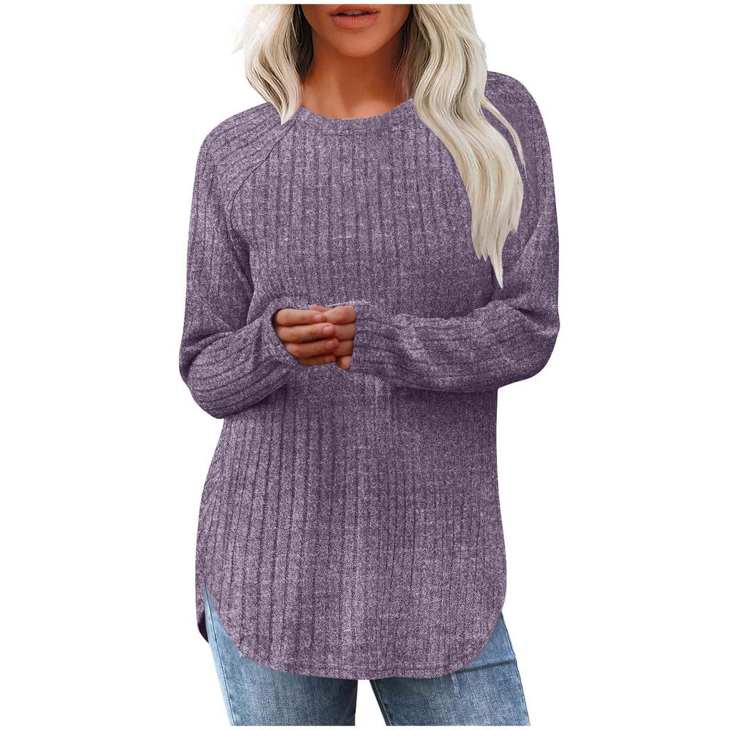 Women's New Loose Round Neck High-low Curved Hem Top for Women, T-shirt