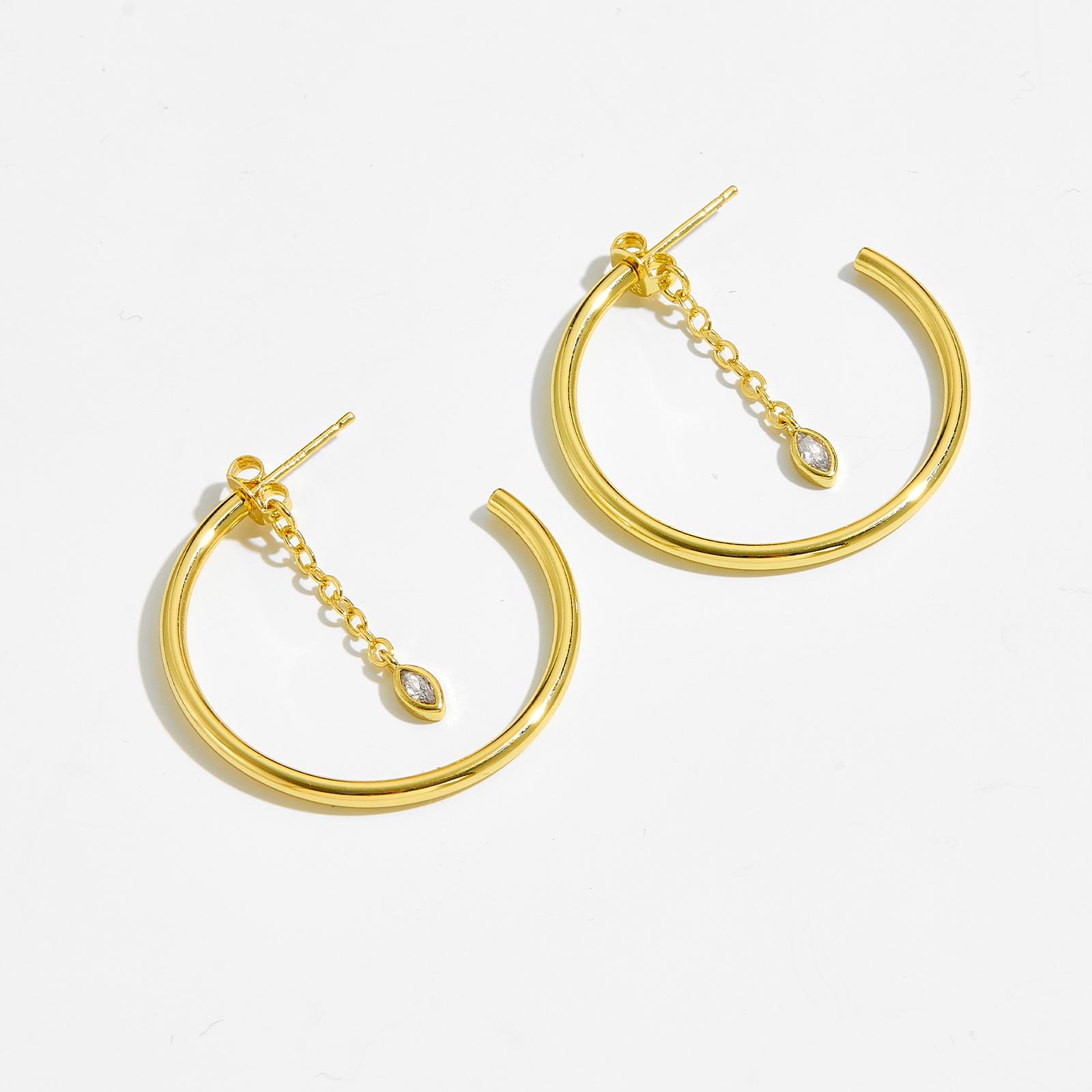 

DPLAOPA 925 Silver Gold 25MM Hoop Big Marqulse Loops Women Drop Chain CZ Earring Jewelry