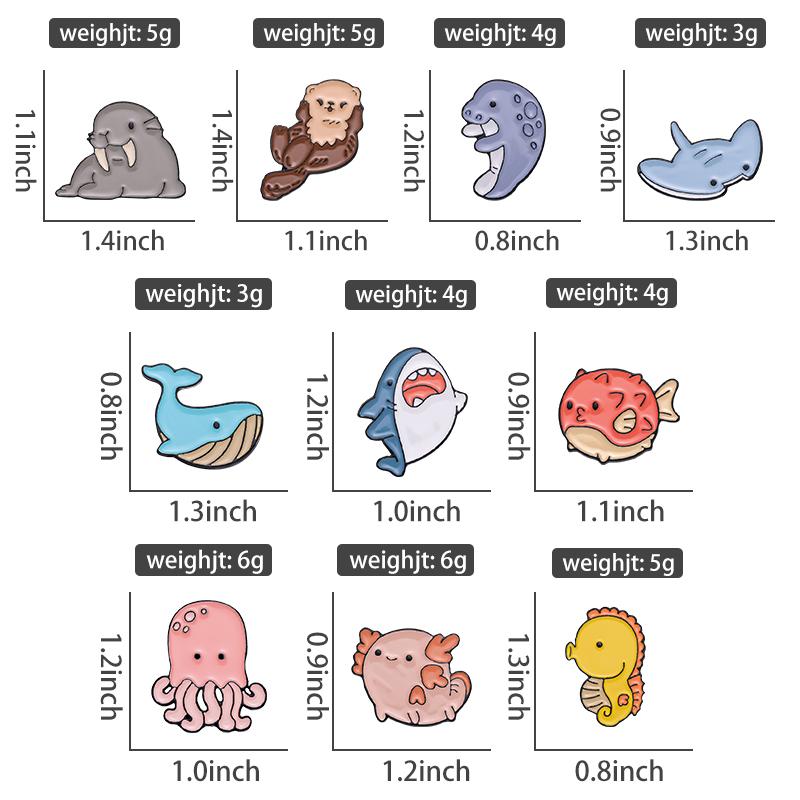 Ocean Animals Enamel Pins Custom Whale Shark Otter Pufferfish Axolotl Sea Lion Brooch Lapel Badges Jewelry Gift for Kids Friends