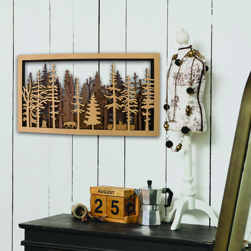Wooden Forest Ornaments Rural Style Multi-layer Picture Art Bathroom Wall Decor Perfect Gift For Nature Enthusiasts