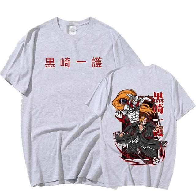 Аниме BLEACH Куросаки Ичиго Манга Футболка с рисунком мультфильма с принтом Мужчины Женщины Хлопковая футболка с короткими рукавами Футболки большого размера Уличная одежда Топы L