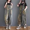 Tuta in denim stampata da donna Salopette Pantaloni con pettorina Spalline regolabili Jeans larghi Casual Taglie forti