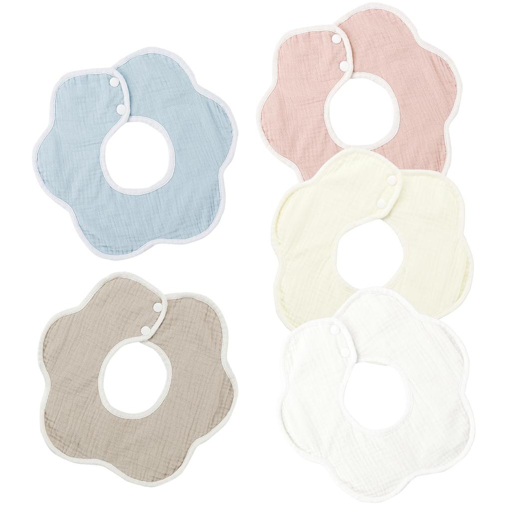 Baby Set of for Boys and Girls [MOMSMENU] Bibs, Cotton, Soft, Petal-Shaped, 360-Degree Rotating, 5,