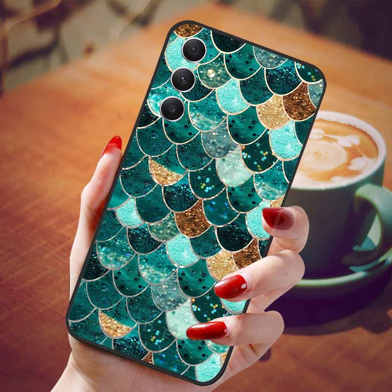 For Samsung Galaxy A55 5G Case Black TPU Silicone Beautiful Pattern Phone Cases for Galaxy A55 Shockproof Soft Cover A 55 6.6''