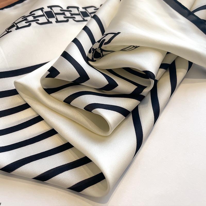 Black and white striped small square scarf silk scarf women's square scarf professional bank matching shirt neck protection scarf thin scarf