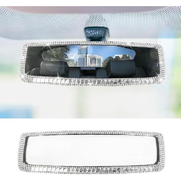 Bling Car Rear View Mirror, Clip-On Rhinestone Car Rearview Mirror With Crystal Diamonds, HD Glass Auto Interior Rear View Mirror, Car Decoration