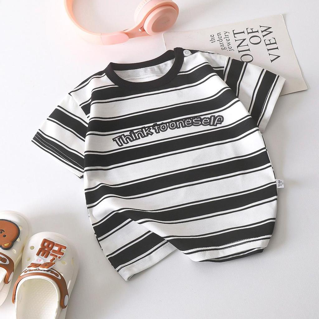 Letní trička s krátkým rukávem 2026 pro chlapce a dívky Miminko Jaro Kulatý výstřih Kreslený bavlněný top pro děti