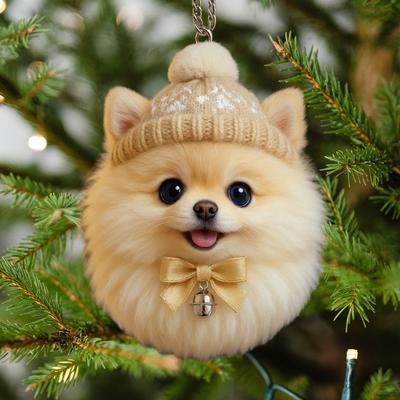 Pompon Haustier Ornament 2D Acryl Niedlicher Hund Weihnachtsschmuck Cartoon Fellförmiges Haustier Weihnachtsbaum Hängedekor für Feiertags-Partyzubehör