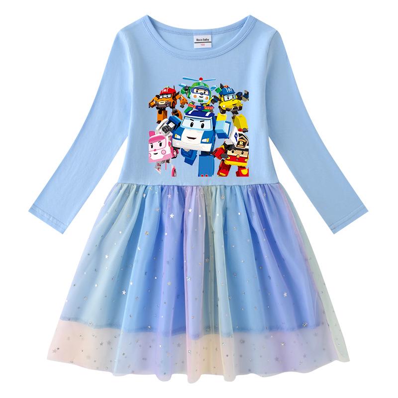 Korean Style Starry Rainbow Sequins Princess Dress - Short & Long Sleeve Options for Girls