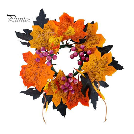 Home Party Supplies Halloween Floral Candle Ring, Artificial Maple Rose Wreath for Festive Atmosphere Decorations Holder, Spooky Table Centerpiece