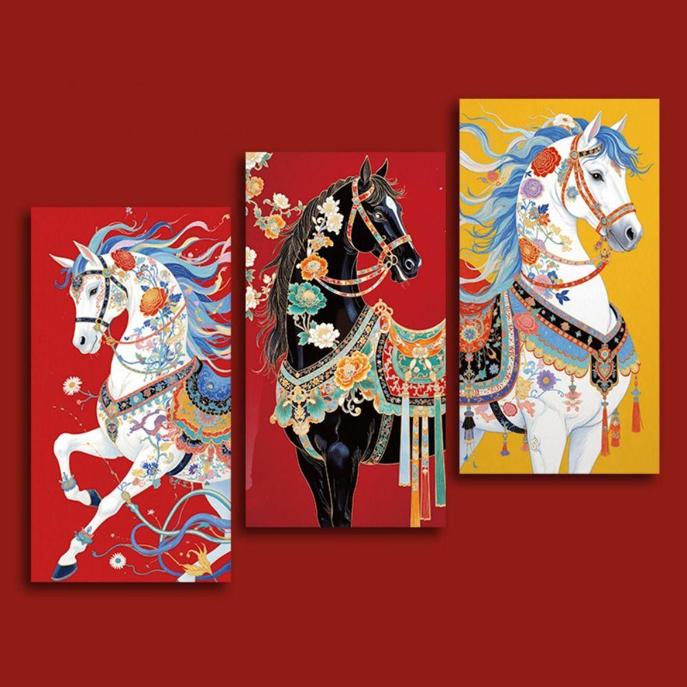 6pcs Cartoon Money Envelope Horse Year Design Lucky Red Pockets Gift Envelopes Wedding
