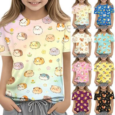 Kinder Tierdruck Rundhals Kurzarm Freizeit Locker Sitzendes T-Shirt Oberteil Weicher Bequemer Stoff Geeignet für Tägliches Tragen und Spielzeit